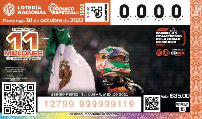 Lee más sobre el artículo F1: Checo, Adrián Fernández y los Hermanos Rodríguez en los billetes de la Lotería Nacional