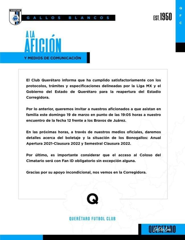 Es oficial la Corregidora de Querétaro abre sus puertas a los aficionados