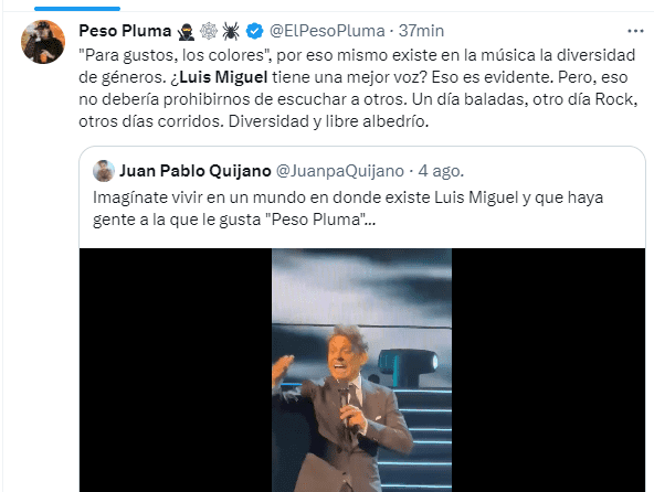 PESO PLUMA respondió a las comparaciones con Luis Miguel. 