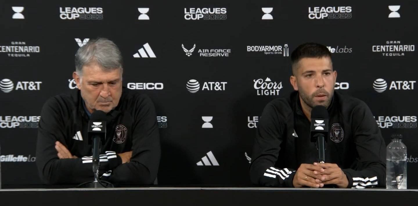 Gerardo Tata Martino y Jordi Alba, previo al duelo del Inter de Miami vs Orlando City en la Leagues Cup.