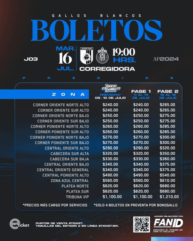 Querétaro vs Chivas 2024 esto costarán los boletos