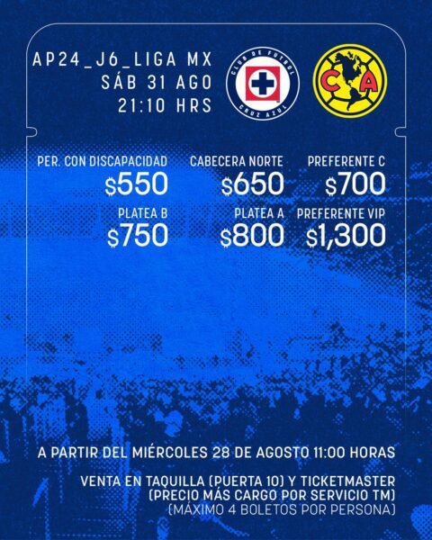 Cruz Azul vs América arranca la venta de boletos