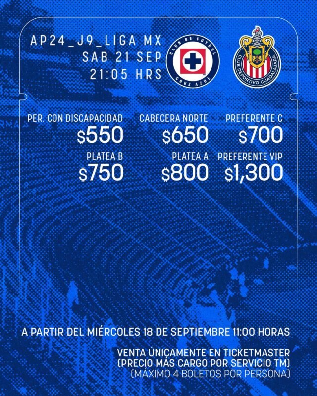 Cruz Azul vs Chivas costo de los boletos. 