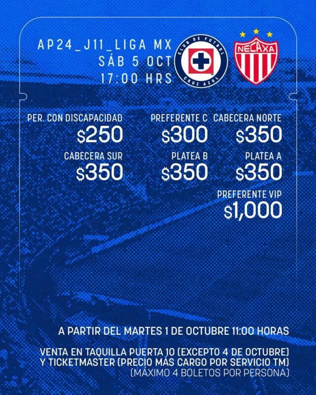 Cruz Azul vs Necaxa Apertura 2024 boletos 